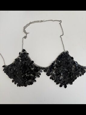 Black Sequin Statement Bra Chain Necklace